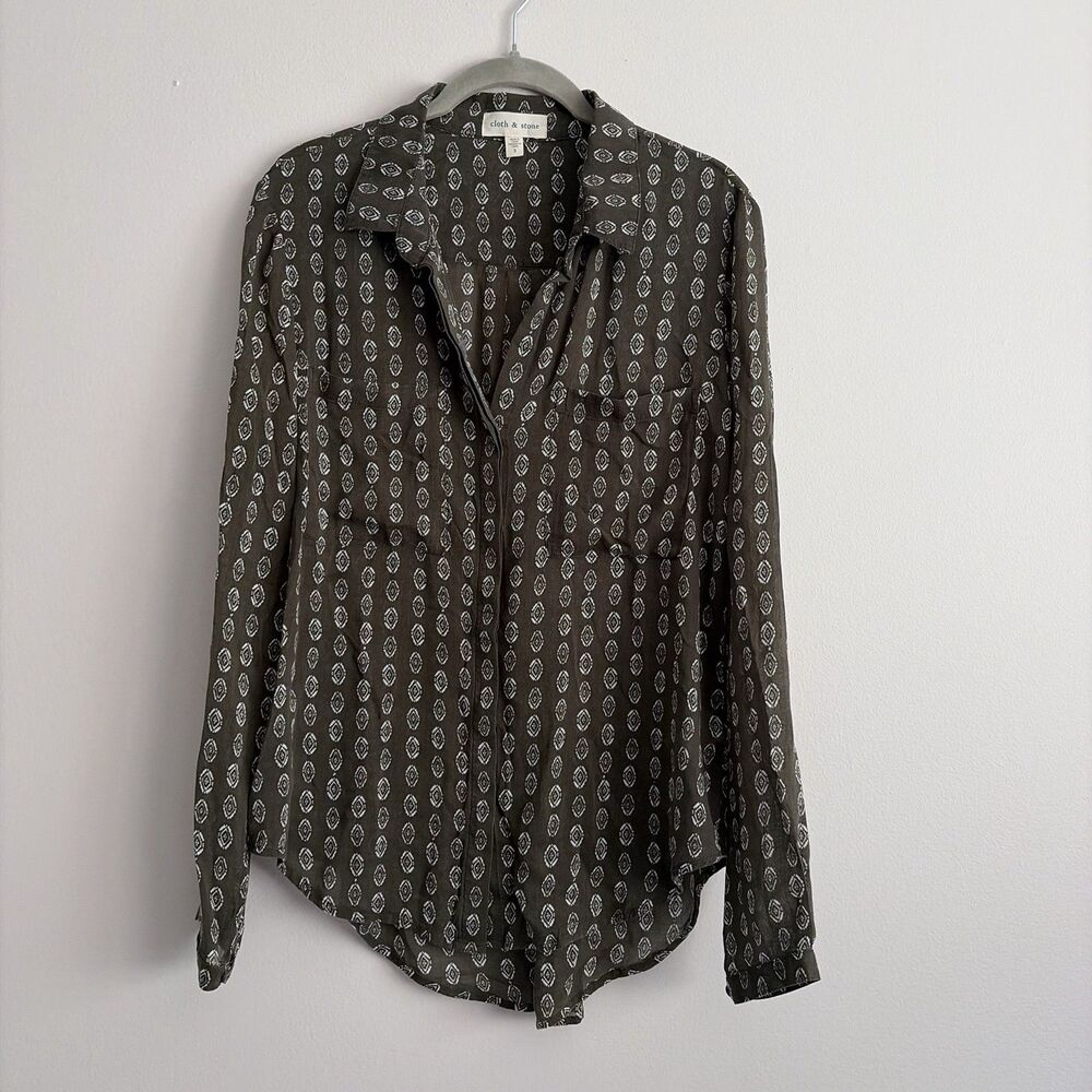 Cloth & Stone Anthropologie Green Long Sleeve Button Down Blouse Size Small